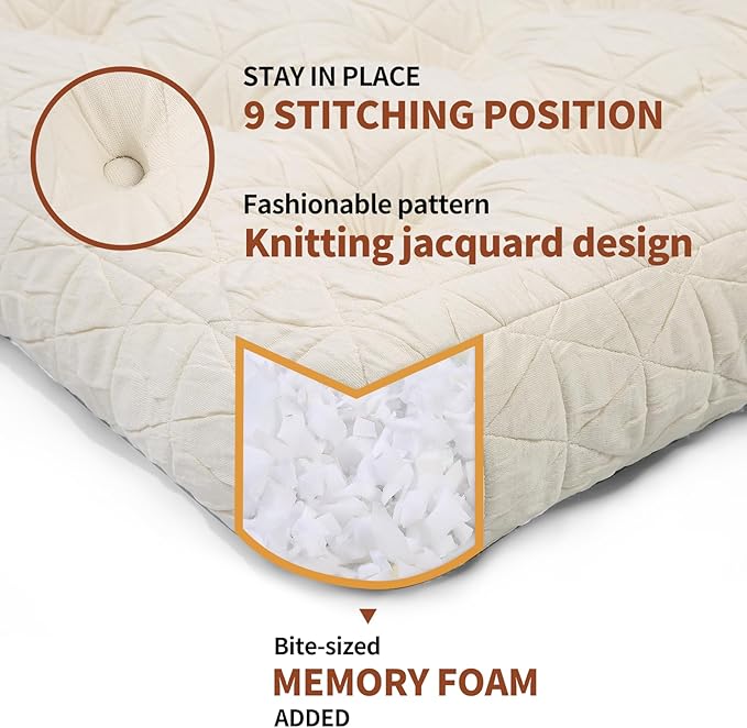 Large Chair Cushions with Handle, 20"x 20" Bite-Size Memory Foam Seat Cushions for Wicker Chair, Patio Non-Slip Rattan Chair Pads, Square Floor Cushion, Beige-Ruum Studio Home
