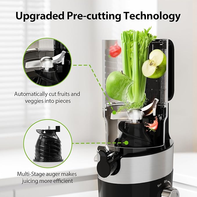 Aeitto Cold Press Juicer, Juicer Machines with 4.9" Large Feed Chute, Fits Whole Vegetables and Fruits, Professional Juice Maker, Easy to Clean, High Juice Yield, Easy to Assemble,Black-Ruum Studio Home
