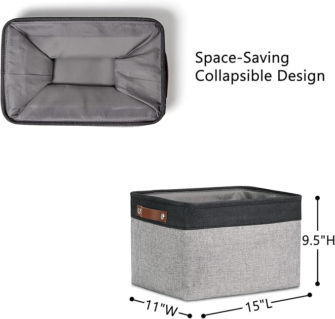 DULLEMELO Fabric Baskets for Storage, Rectangular Fabric Storage Bins Collapsible, Perfect for Shelves, Closets, Nursery, Empty Gift Baskets (3-Pack Medium-15 inch X 11 inch X 9.5 inch , Black&Grey)-Ruum Studio Home