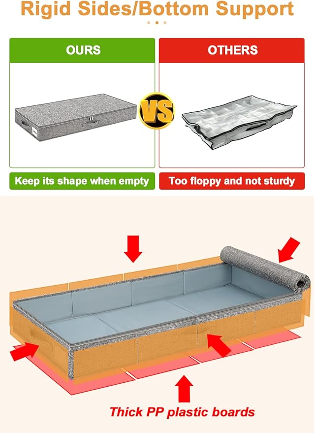 punemi Low Profile Under Bed Storage, 4 Inch Height Underbed Storage Containers With Sturdy Sidewalls & Bottom, Shallow Under Bed Organizer Clothes Storage Bins, Slim Under Couch Sofa Dresser Storage-Ruum Studio Home