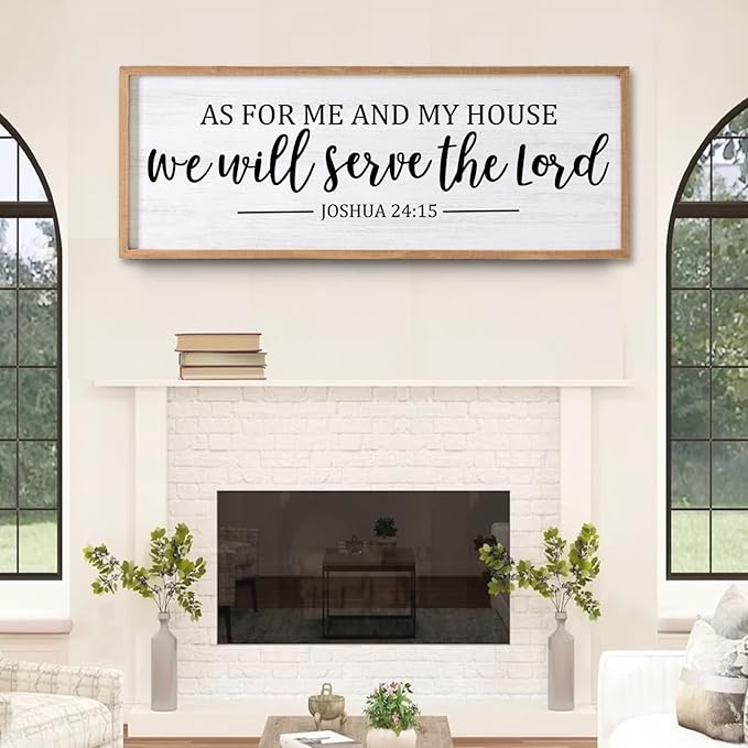As For Me And My House We Will Serve The Lord Framed Wall Art, 40''×15'' Positive Religious Rustic Bible Verse for Christian God Jesus Christ Prayer, Vintage Long Holy Catholic Scripture Decor-Ruum Studio Home