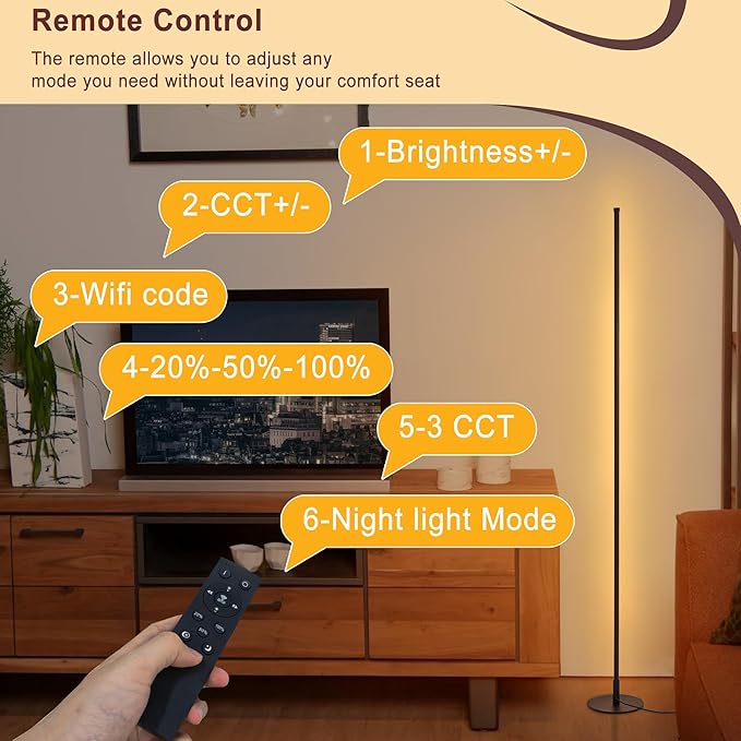 Corner Floor Lamp, 2 Pack Modern Floor Lamp with Remote and Stepless Dimmable Colors Temperature & Brightness, Standing Lamps for Living Room Bedroom Office-Ruum Studio Home