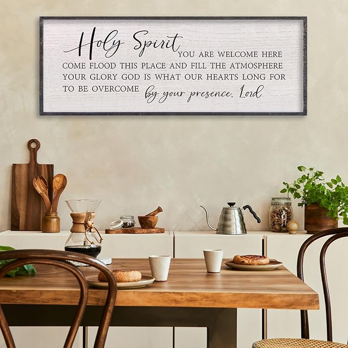 LuZhiQiang Holy Spirit You are Welcome Here Wall Decor 40"X15" Quote Christian Bible Verse Scripture Religious Art Wall Sign (Black)-Ruum Studio Home