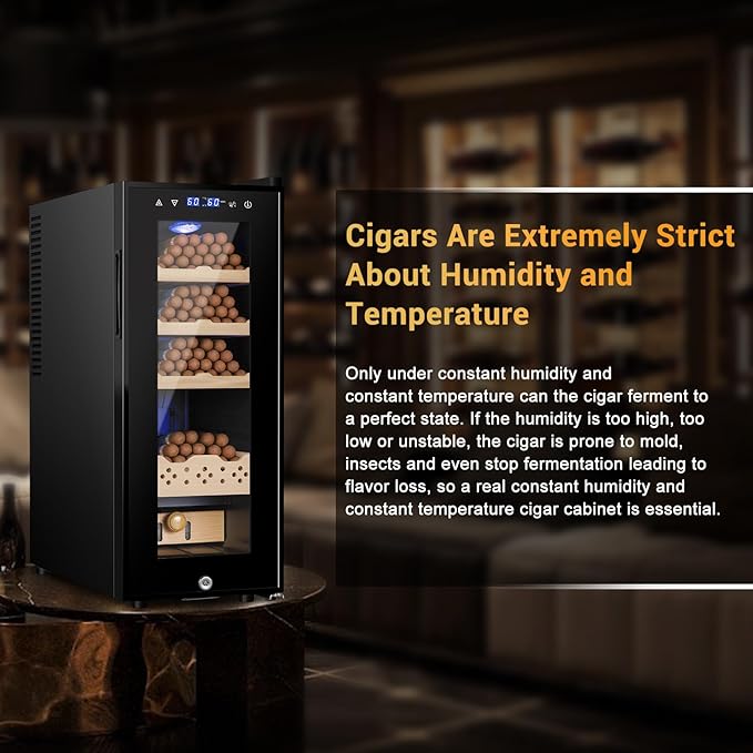 Cigar Electric Humidor, 35L 250 Counts Large Capacity Thermostatic Electric Cigar Cooler Cabinet with Digital LED Screen, Safety Lock,Smart Humidity & Temp Control, Gifts for Men-Ruum Studio Home
