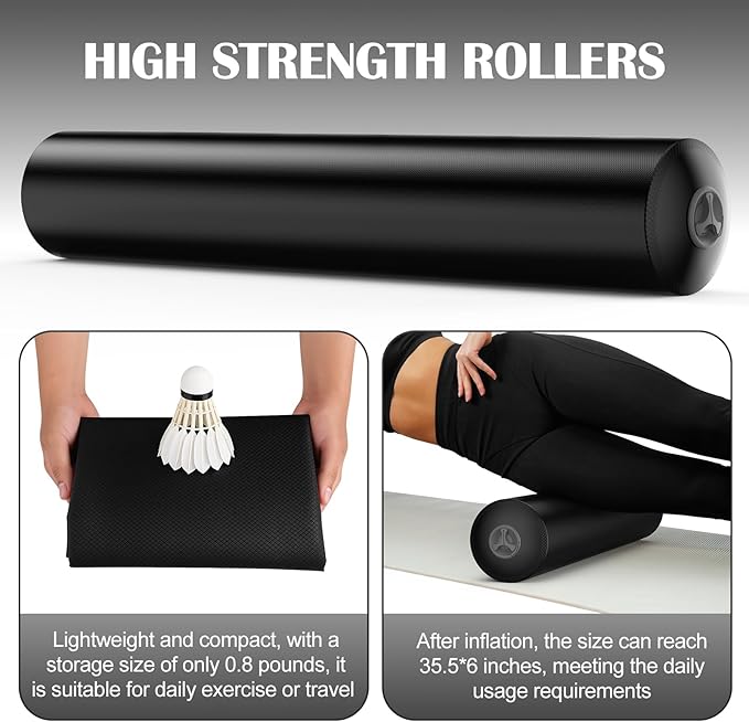 Inflatable Foam Roller for Physical Therapy, Back Pain, Muscle Massage, Deep Tissue and Leg Stretch, Back Roller with Adjustable Firmness for Travel, Exercise, Yoga, Pilates, Workout and Gym 36" x 6"-Ruum Studio Home