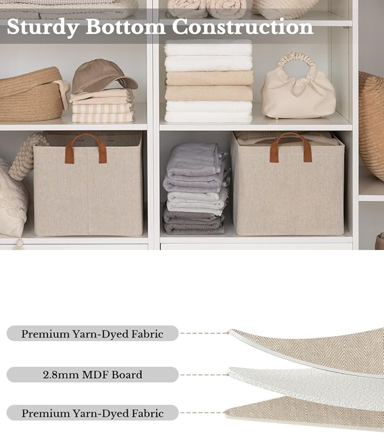 StorageWorks Storage Bins, Fabric Storage Bins for Shelves, Extra Large Storage Baskets with Metal Frame, Closet Baskets and Bins with Handles, Jumbo, Brown and Beige, 2-Pack-Ruum Studio Home