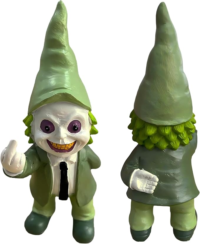 Halloween Decor Funny Garden Gnomes, Middle Fidget Gnome Statue Horror Movie Gnome Creepy Outdoor Decor for Haunted House Lawn Table Decoration (5.5in, Green)-Ruum Studio Home