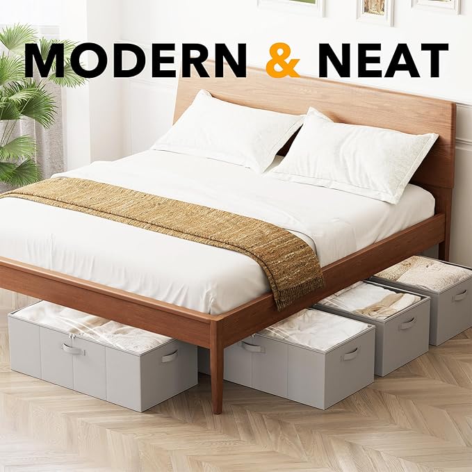 SpaceAid 4 Pack 10" High Under Bed Storage Containers, Large Underbed Storage Organizer Bins with Lids for Bedroom, Dorm, Clothes, Closet Organization, Bed Sheets and Blankets (Gray)-Ruum Studio Home