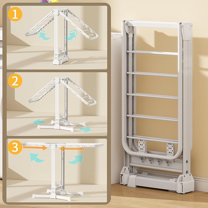 Heavy Duty Clothes Drying Rack Foldable, Aluminum Large Drying Rack Clothing with 2 Height-Adjustable Drying Wings, Laundry Racks for Drying Clothes,Easy to Fold,Indoor Outdoor Use-Ruum Studio Home