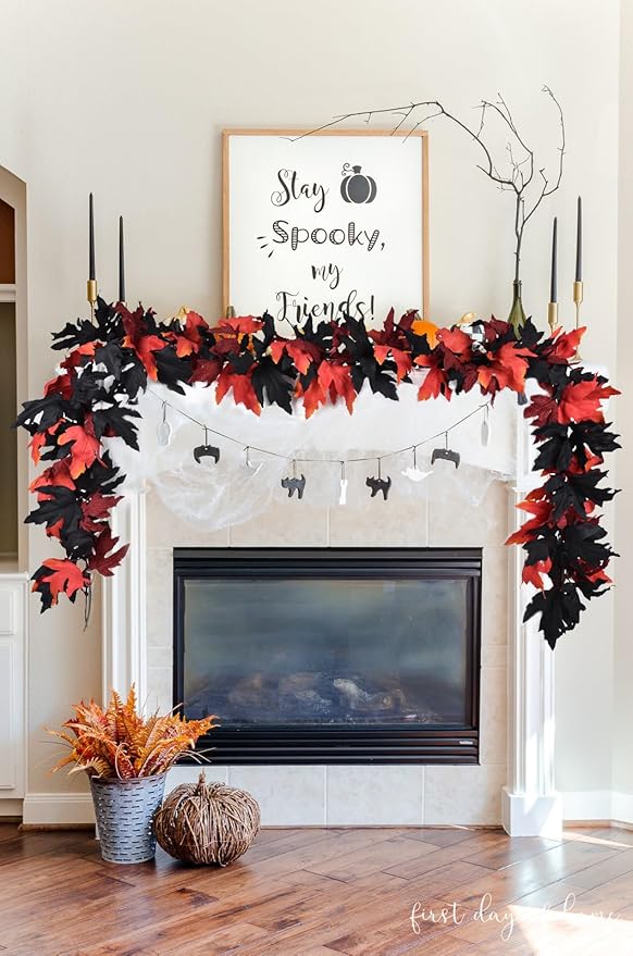 Lvydec 2 Pack Halloween Fall Maple Garland - 5.9ft/Piece Artificial Hanging Fall Leave Vines Garland Autumn Decor for Thanksgiving Home Wedding Party-Ruum Studio Home