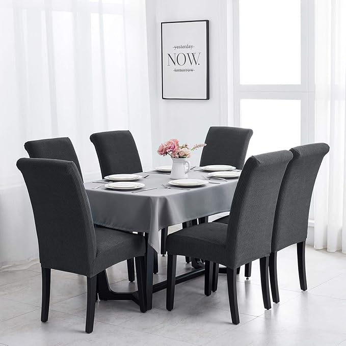 Joccun Chair Covers for Dining Room Set of 4, Dining Chair Slipcover Stretch Dining Room Chair Covers Seat Protector,Washable Parsons Chair Cover for Home,Banquet(Dark Gray,4 Pack)-Ruum Studio Home