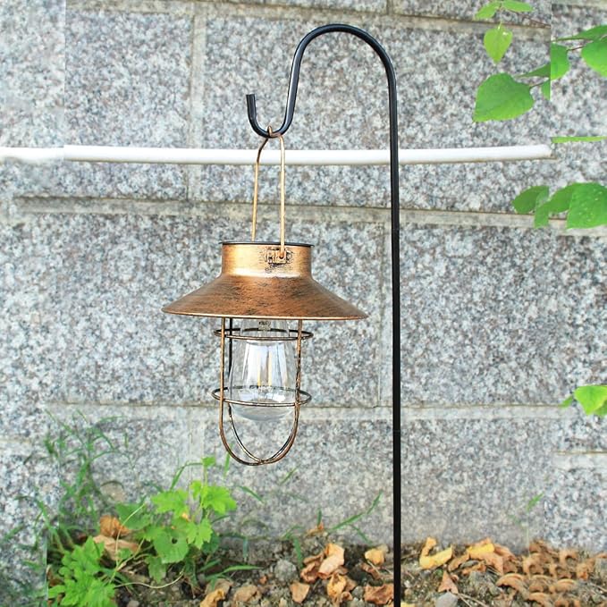 2 Pack Solar Lanterns, Outdoor Hanging Lights Metal with Shepherd Hook Warm White Edison Bulb Design for Garden and Birthday Gifts for Mom Grandma Wife ( Copper)-Ruum Studio Home