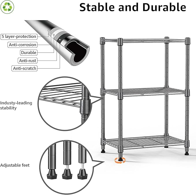 450 lbs Steel Storage Shelving 3-Tier Utility Shelving Unit Steel Organizer Wire Rack for Home,Kitchen,Office (11.8" D x 17.7" W x 26.3" H)-Ruum Studio Home