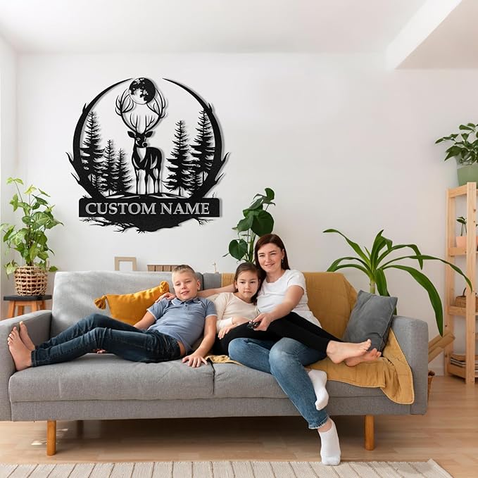 Metal Signs Customized, Personalized Deer Metal Cabin Sign, Forest Deer Wall Decor, Outdoor Metal Signs, Deer Hunter Gift, Deer Wall Art, Hunting Decor, Custom Family Name Sign, Cabin Decor-Ruum Studio Home