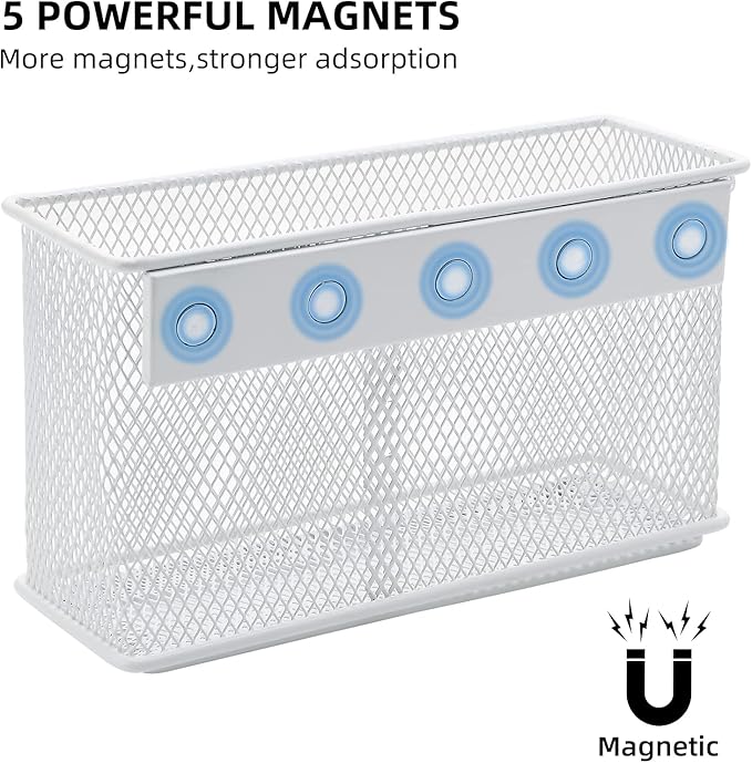dedoot Magnetic Pencil Holder for refrigerator Storage Magnetic Basket Mesh White Strong Magnetic Pen Holder for Refrigerator,Whiteboard, Locker, Home and Office Organizer, 6.3x2.3x3.6inch-Ruum Studio Home
