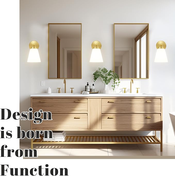 Hamilyeah Gold Sconces Wall Lighting Set of Two with Frosted Glass Shade, Industrial Bathroom Lighting Fixture with Milk Shade, Modern Brass Vanity Sconce Lighting for Bedroom, Living Room-Ruum Studio Home