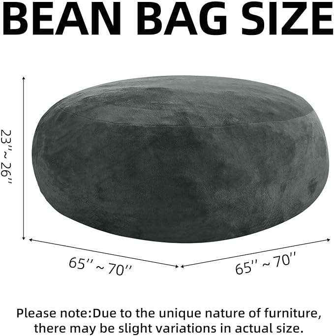 Bean Bag Chair 6Ft, Memory Foam Filled, Large Beanbag Chairs for Adults and Teens, Soft Sofa with Removable Flannel Cover, Round Couch for Living Room Bedroom College Dorm (Dark Gray, 6FT-67×67"×24")-Ruum Studio Home