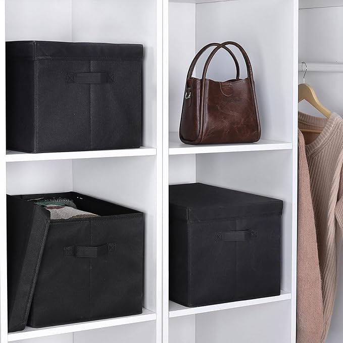 WUIKE Closet Storage Bins with Lids, Foldable Fabric Clothes Storage Bins for Organizing, Closet Organizer Boxes for Shelves, Black, Extra Large, 3-Pack-Ruum Studio Home
