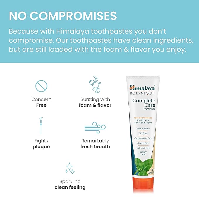 Himalaya Botanique Complete Care Toothpaste, Herbal, Mint Flavor, Fights Plaque, Freshens Breath, Fluoride Free, No Artificial Flavors, SLS Free, Cruelty Free, Foaming, 5.29 Oz, 4 Pack-Ruum Studio Home