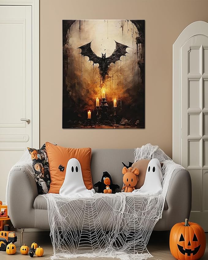 AbcCustomize Halloween Canvas Wall Art - Vintage Moody Bat Poster, Gothic Dark Academia Wall Decor, Spooky Halloween Decor for Farmhouse & Cottage, Fall Decorations Indoor for Living Room & Bedroom-Ruum Studio Home