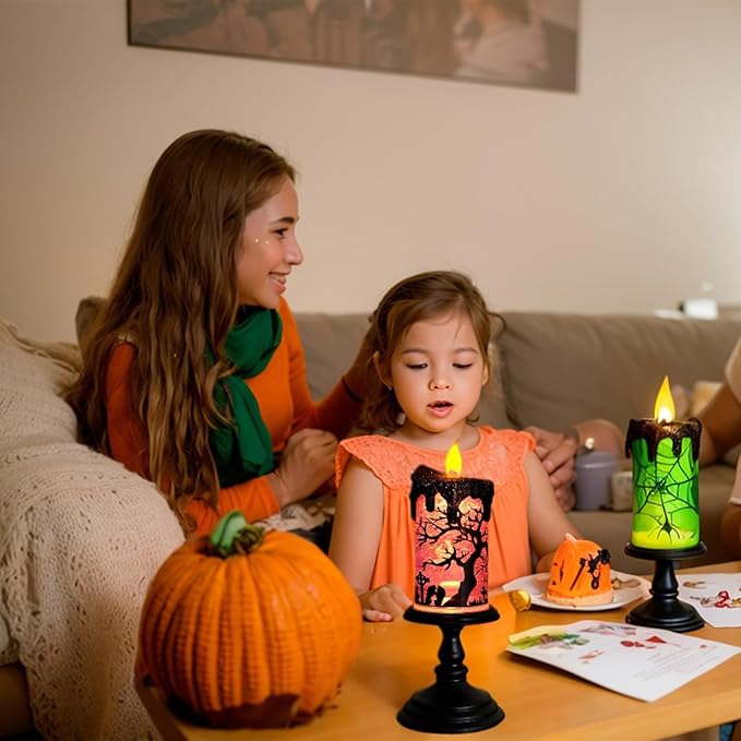 Halloween Snow Globe Tornado Flameless Candles Table Centerpiece for Celebration Party,Battery Operated LED Candle with 6 Hours Timer for Home Indoor Halloween Decoration (Ghost)-Ruum Studio Home