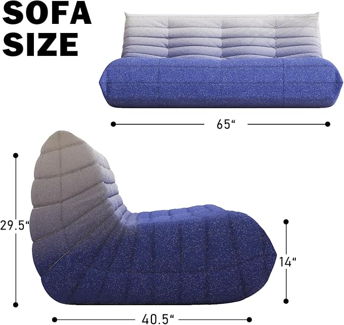 Big Bean Bag Chairs for Adults, 3 Seater Large Bean Bag Sofa, Fireside Chair Lazy Sofa Chair with High Density Comfortable Foam, Modern Bean Bag for Living Room, Bedroom, Office (Blue&White)-Ruum Studio Home