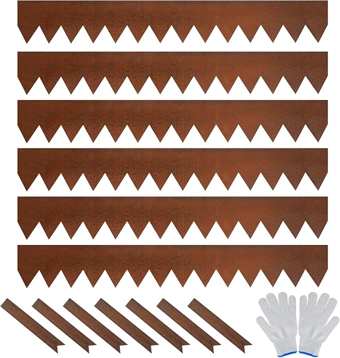 Worth Garden 6 Pack Pre-Rusted Cor-Ten Steel Landscape Edging - 40" L x 5.5" H Each (20ft Total) - No-Dig Hammer-in Heavy Duty 14-Gauge Metal Border w/ 7 Clips & Gloves - Edge for Lawn Yard-Ruum Studio Home