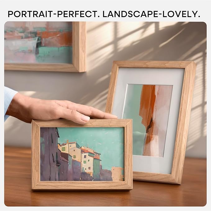 Homeforia 10x10 Picture Frame Wood, High-End Natural Oak 10 x 10 Thin Square Poster Frames with Mat 8 by 8 inch Photo, 10by10 Light Wooden Frame Matted to 8x8 Print, Tempered Glass, Wall Kit, Set of 1-Ruum Studio Home