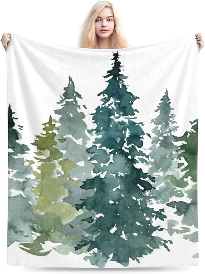 HGOD DESIGNS Watercolor Grey Fir Trees Forest Blanket,Coniferous Tree Decor Blankets Soft Warm Throw for Women Birthday, Home Living Room Decoration 40"x50"-Ruum Studio Home