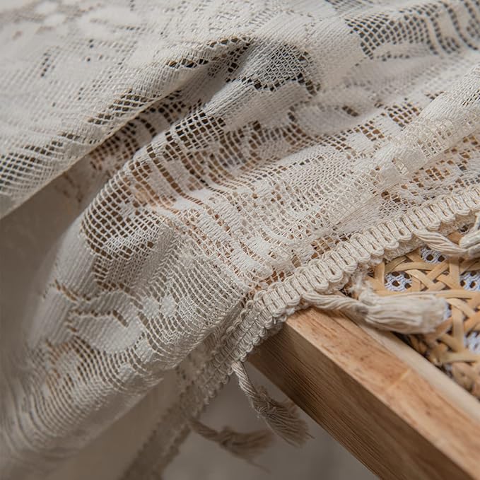 Sutuo Home Boho Sheer Curtains for Nursery Bedroom Kitchen,Bohemian Lace Curtains Crochet Florals Embroidery Handmade Knitted Tassels Vintage Chic Farmhouse Drape Rod Pocket 1 Panel 59" W x 72" L-Ruum Studio Home