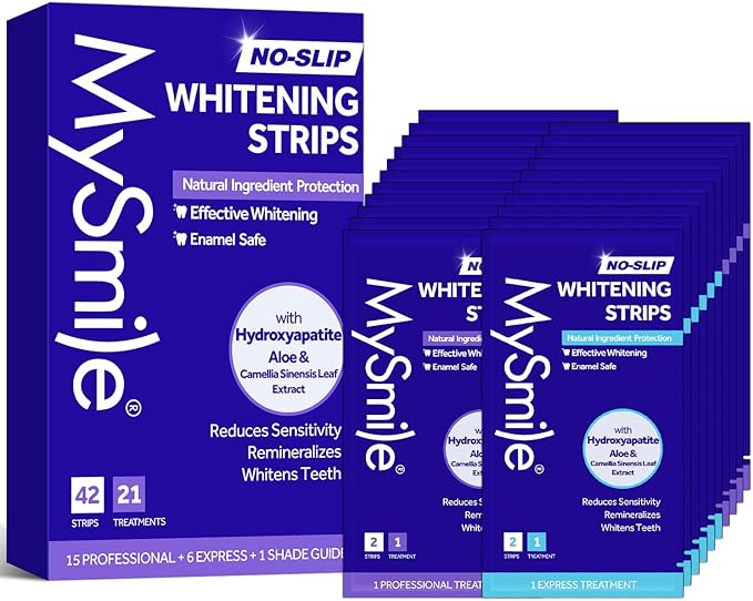 MySmile Teeth Whitening Strips 21 Treatments Kit, Hydroxyapatite-Infuse White Strips, Non-Sensitive Teeth Whitening with Soothing Natural Ingredients, Enamel-Safe, Residue-Free, Non-Slip(42 Count)-Ruum Studio Home