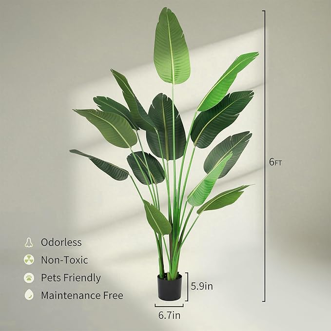 Worth Garden Artificial Bird of Paradise Plant 5.9ft, Tall Faux Tropical Tree for Home and Office Décor, Lifelike Greenery for Indoor and Outdoor Use-Ruum Studio Home