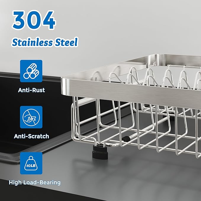 MAJALiS Expandable in Sink Dish Drying Rack - Adjustable Capacity (11.3''-17''L) Stainless Steel Over Sink Dish Drainers Rack for Kitchen Sink with Utensil Holder, Silver-Ruum Studio Home