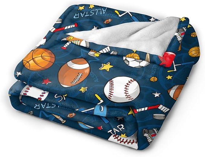 Baseball Football Basketball Sport Theme Throw Blanket 60x50 Inch Soft Fleece Blanket Men Women Gift for Kids Boys Girls for Party Couch Sofa Bed Deco Blankets-Ruum Studio Home