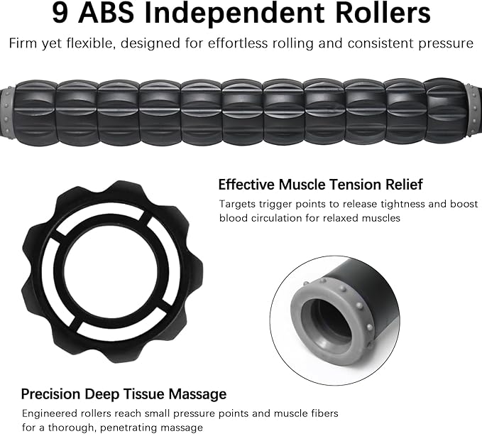 Muscle Roller Stick for Athletes - Deep Tissue Fascia Blaster & Roller Massager for Myofascial Pain Relief - Handheld Physical Therapy & Recovery Tool(Gray black-18 inch)-Ruum Studio Home