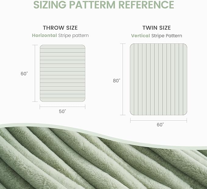 Cozy Bliss Faux Fur Throw Blanket for Couch, Cozy Warm Plush Striped Blanket for Sofa Bedroom Living Room, 60 * 80 Inches Sage Green-Ruum Studio Home