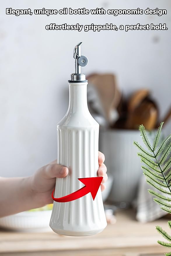LYEOBOH Olive Oil Dispenser Bottle, Oil Dispenser for Kitchen, Ceramic Cooking Vinegar Dispensing Bottles with Spout, White-Ruum Studio Home
