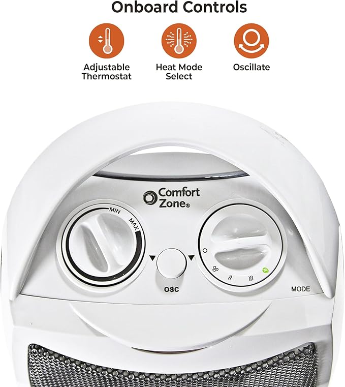 Comfort Zone Oscillating Indoor Space Heater, Portable, Ceramic, Electric, Energy-Efficient, Adjustable Thermostat, Tip-Over Switch, Overheat Protection, Ideal for Home, Bedroom, Office, 1500W, CZ449E-Ruum Studio Home