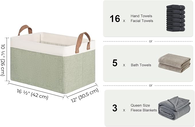 StorageWorks Storage Bins, Fabric Storage Bins for Shelves, Large Storage Baskets with Metal Frame, Closet Baskets and Bins with Handles, Green and White, 2-Pack-Ruum Studio Home