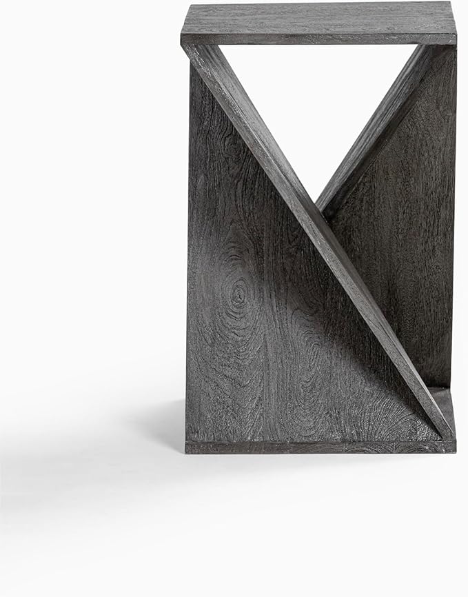 Modern Hand Made One-of-a-Kind Carved Mango Wood End Table, Farmhouse Side Table,Farmhouse End Table,Living Room,Bedroom, Accent Table, Contemporary Architectural Designed Grey,Assembled-Ruum Studio Home