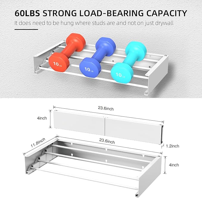 Laundry Drying Rack Collapsible, Wall Mounted Clothes Drying Rack, Space Saving Foldable Drying Rack for Laundry, 23.6" Wide, 11.2 Linear Ft, 4 Aluminum Rods, 60 lb Capacity-Ruum Studio Home