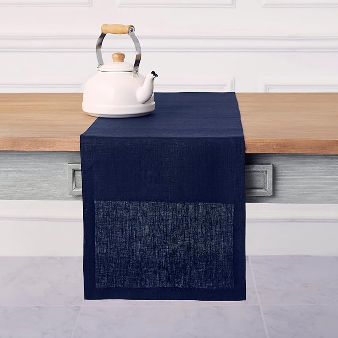 Solino Home Linen Navy Table Runner 72 Inches Long - 100% Pure Linen 14 x 72 Inch Table Runner for Dining, Fall, Autumn, Thanksgiving - Fete-Ruum Studio Home