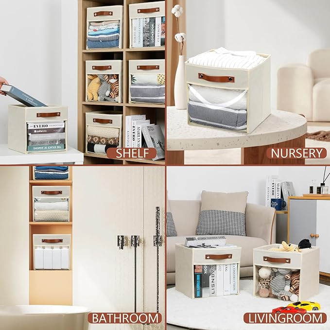 HNZIGE 11 x 11 Storage Cubes Bins for Storage Organizer,Shelf Fabric Storage Bin for Cube Organizer, Canvas Cloth Bin,Cubby Decorative Cube Organizer Bin for Cube Storage Blanket Home(Cream 6 PCS)-Ruum Studio Home