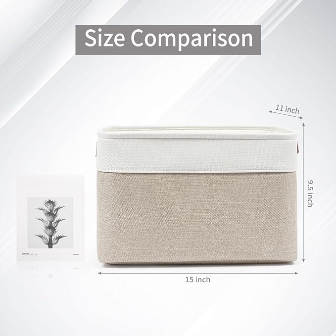Storage Bins Large Fabric Storage Baskets for Shelves 3 Pack, Decorative Linen Closet Baskets with Handles for Organizing, Shelf, Clothes, Home, Office, 15x11x9.5Inches (Beige&White)-Ruum Studio Home