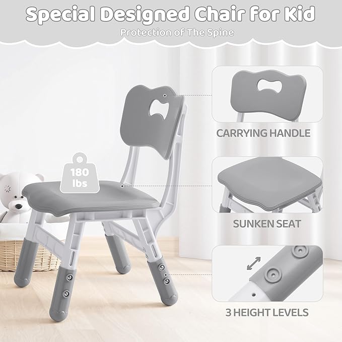 Kids Table and 2 Chairs Set, Height Adjustable (17.7"-26.1") Toddler Table and Chair Set, Multi-Activity Table with Graffiti Desktop, Children’s Table and Chairs for Classroom, Home & Daycare-Ruum Studio Home