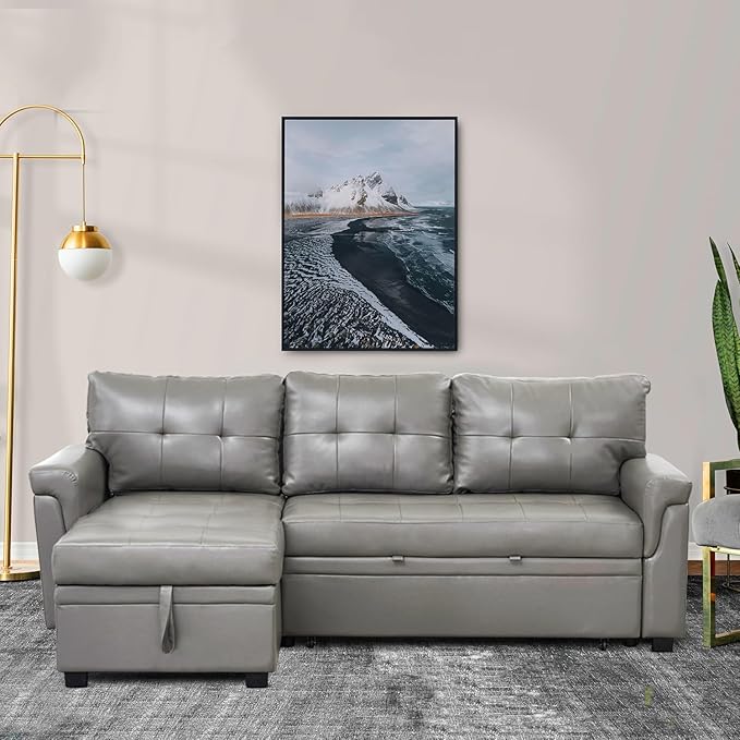 Naomi Home Modern Sectional Sofa with Storage Chaise Gray/Air Leather-Ruum Studio Home