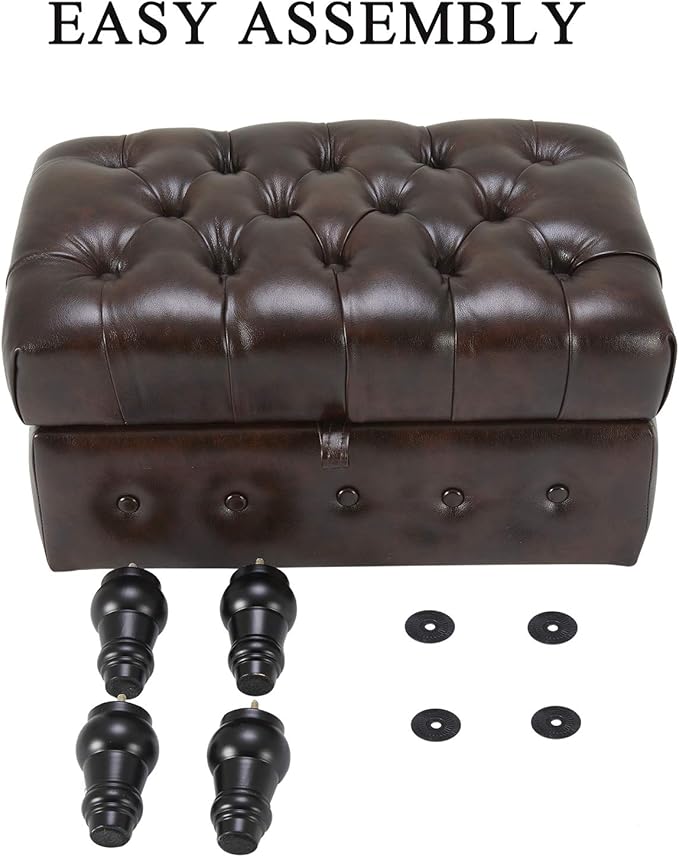 Artechworks Coffee Table Ottoman with Storage,Button Tufted PU Leather Upholstery Footstool Bed Ottoman for Living Room, Home Office, Space-Saving Storage Toy Box Stool, Brown-Ruum Studio Home