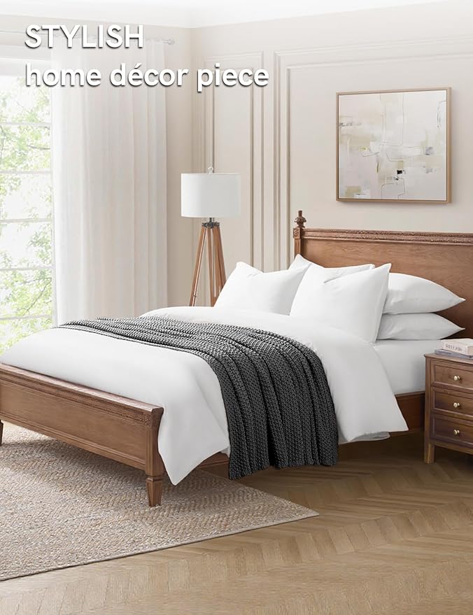 YnM Chunky Cotton Knit Throw Blanket, Cable Knit Throws for Bed Couch Sofa, Comfy & Relaxing, Decorative Piece for Farmhouse Modern Boho Rustic Scandinavian Chic Vibe, Moon Grey 50x60 Inches-Ruum Studio Home