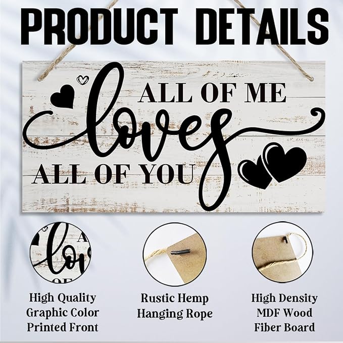 All Of Me Loves All Of You Wall Decor, Rustic Hanging Wooden Sign, Vintage Wooden Plaque, Modern Master Bedroom Sign, Love Quotes Wall Hanging Decor, Farmhouse Wall Decor, 11.8 * 5.9 Inch-Ruum Studio Home