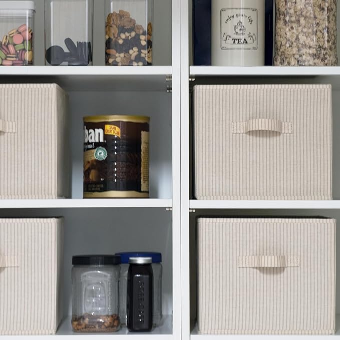 StorageWorks Storage Baskets for Shelves, Foldable Fabric Closet Storage Bins with Handles, Fabric Storage Bins Clothes Organizer, Beige Stripes, 3-Pack, Extra Large-Ruum Studio Home
